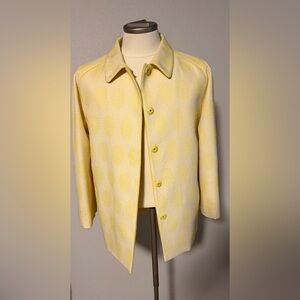 Louis Feraud 100% Wool Light Yellow Polka Dots Patterned Blazer 16